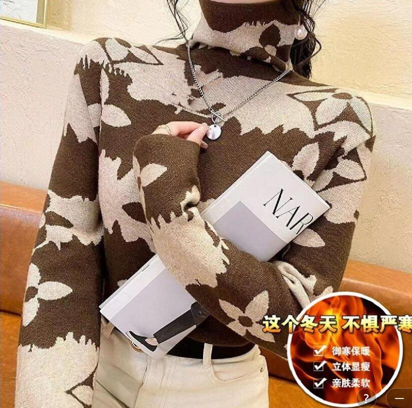 

2023 Women' Sweaters for Luxury Dress Turtleneck Thickened Vintage Letter Basic shirt Lady Tee puff Apple crop top, 06