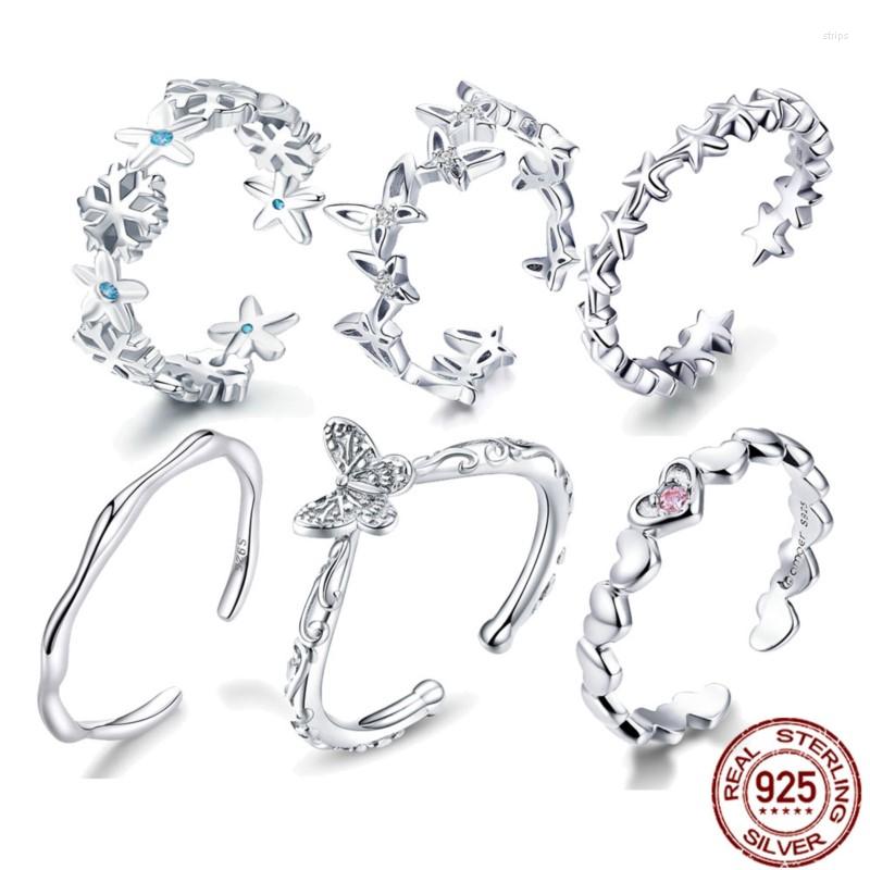 

Cluster Rings BISAER 925 Sterling Silver Openwork Heart Star Snowflake Butterfly Finger For Women Fashion Wedding Jewelry Anel