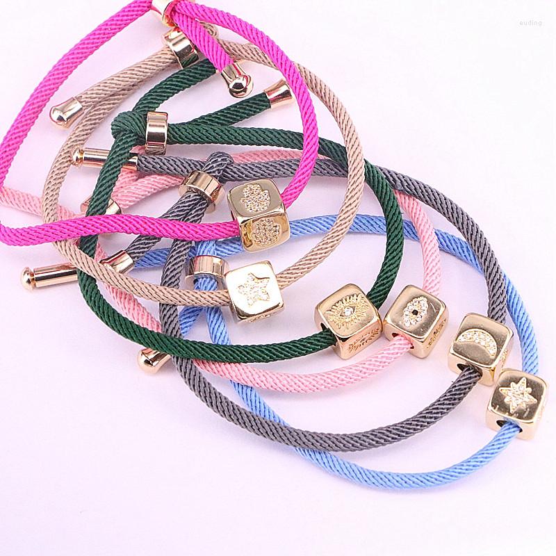 

Link Bracelets 10Pcs Cubic Zirconia Eye Moon Star Square Design Spacer Beads Charm Jewelry Mix Color Rope Cord Gift