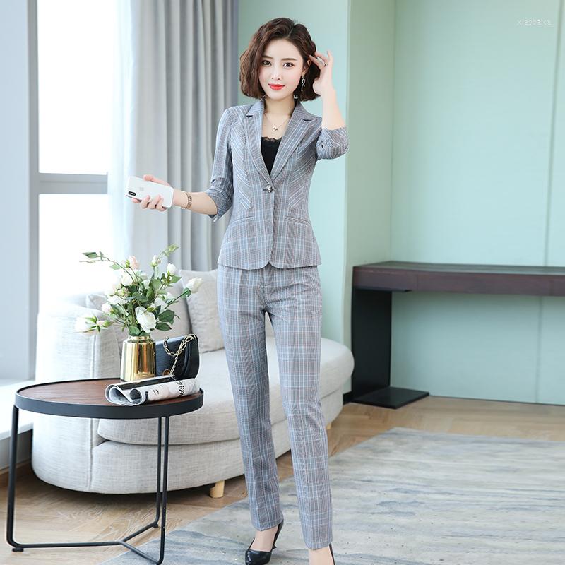 

Women' Two Piece Pants 2022 Women 2 Set Suit Blazer And Trousers For Career Interview OL Styles Professional Blazers Suits, Blue skirtsuit