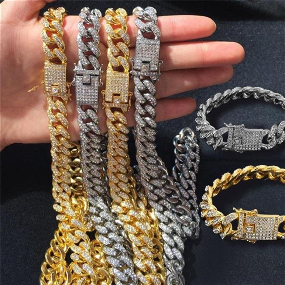 

Mens Iced Out Chain Hip Hop Jewelry Necklace Bracelets Rose Gold Silver Miami Cuban Link Chains Necklaces262q