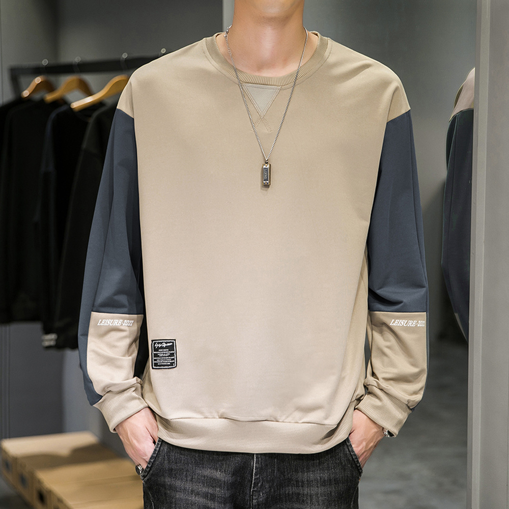 

Crew Sweatshirt Men Fashion Clothing Spring and Autumn Casual Long Sleeves Patchwork Sweatshirts Men Hip Hop Clothes, Black