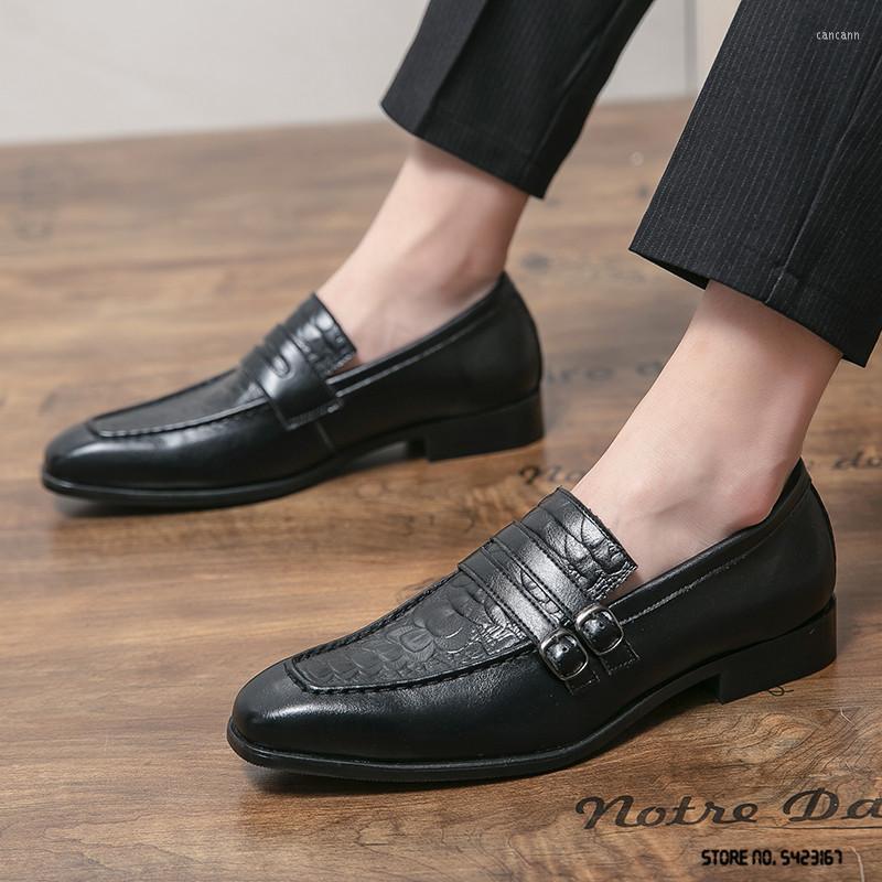 

Dress Shoes Luxury Fashion Prom Wedding Patent Leather For Men Crocodile Pattern Monk Strap Loafers Zapatos Hombres Footwear, S2