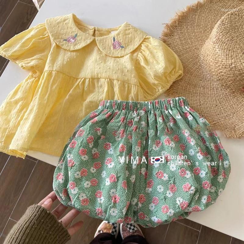 

Clothing Sets Shirts Kids Shorts Elastic Waist Above Knee Length O-neck Collar Sleeveless Pullover Solid Simple Casual Summer Girls, Beige