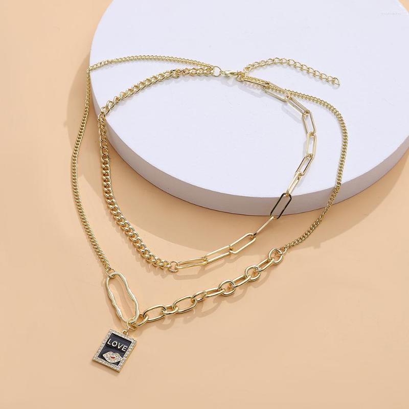 

Choker Gothic Hiphop Chain Necklace For Women Girl Double-layer Short Chokers LOVE Tag Pendant Neckalces Trendy Collarbone