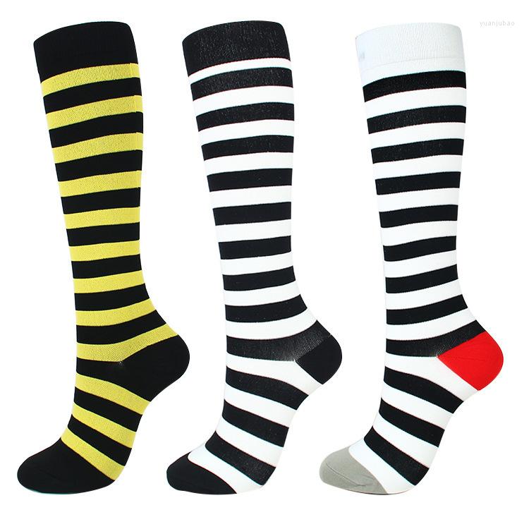 

Men's Socks Antifatigue Unisex Compression Flight Travel Anti-fatigue Knee High Stockings Fit For Running Bicycle Activity, 2 hongdiheibaitiao