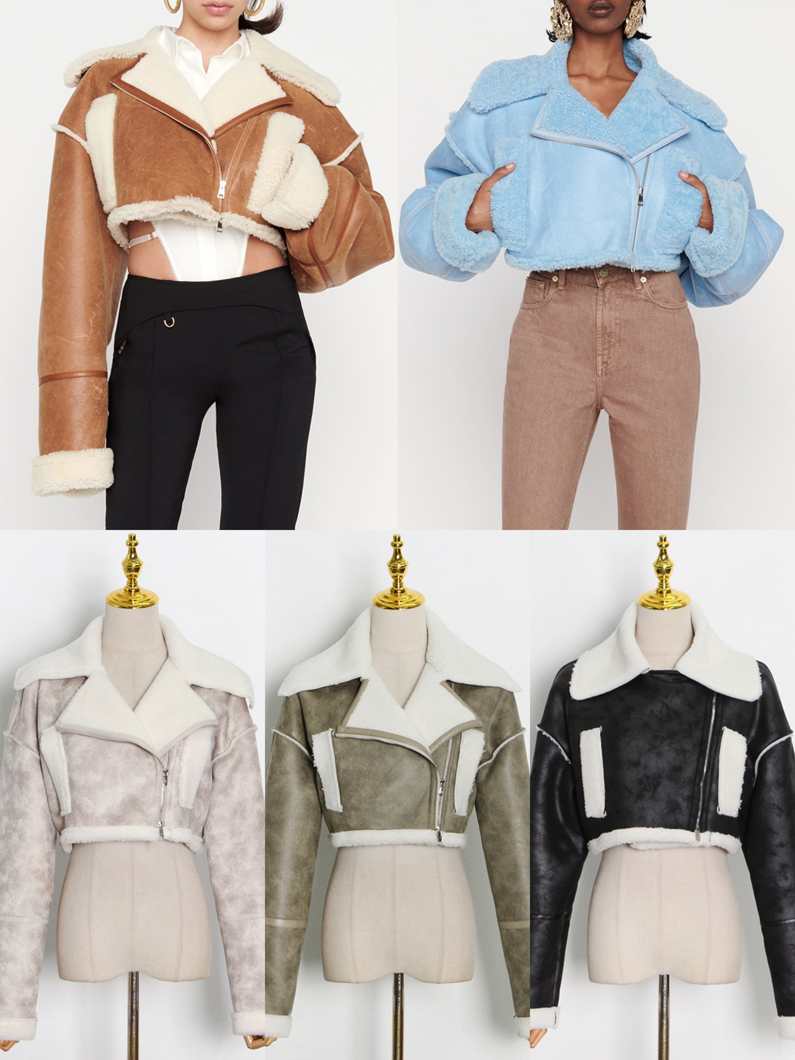 

Fashion lady faux fur integrated loose short motorcycle style coats, Beige
