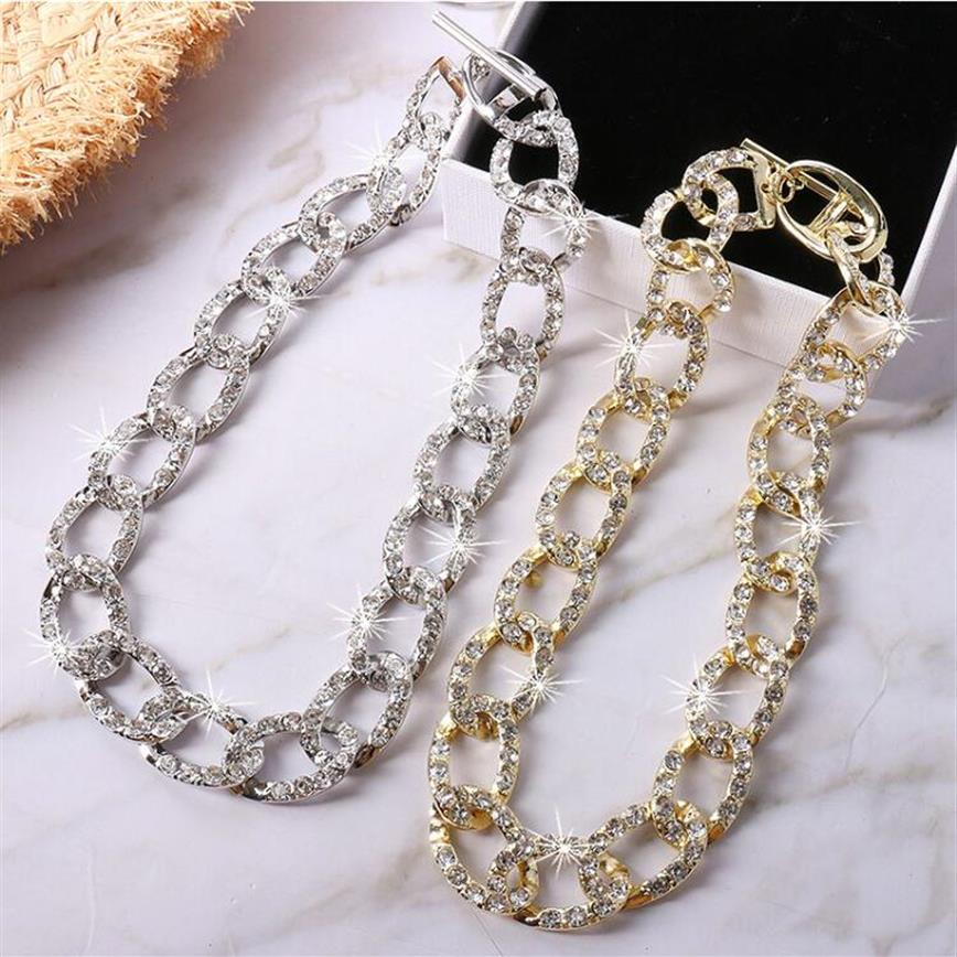 

2020 European and American wind blogger Cuban chain wide-brimmed thick chain necklace nightclub hip-hop hipster full diamond clavi248I