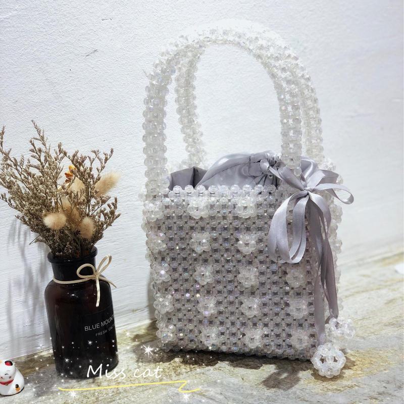 

Evening Bags Women's Crystal Pearl Bag Ladies Handbag Beaded Female Purse Handmade Luxury Handbags For Women, White