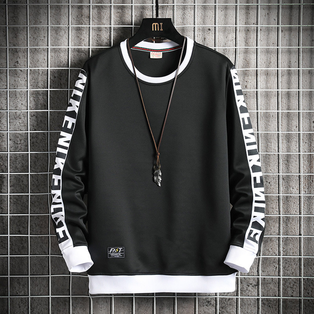 

Men Hoodies Side Stripe O-neck Sweatshirt Crewneck Hip Hop High Street Men Long Sleeve Spring and Autumn Tops New