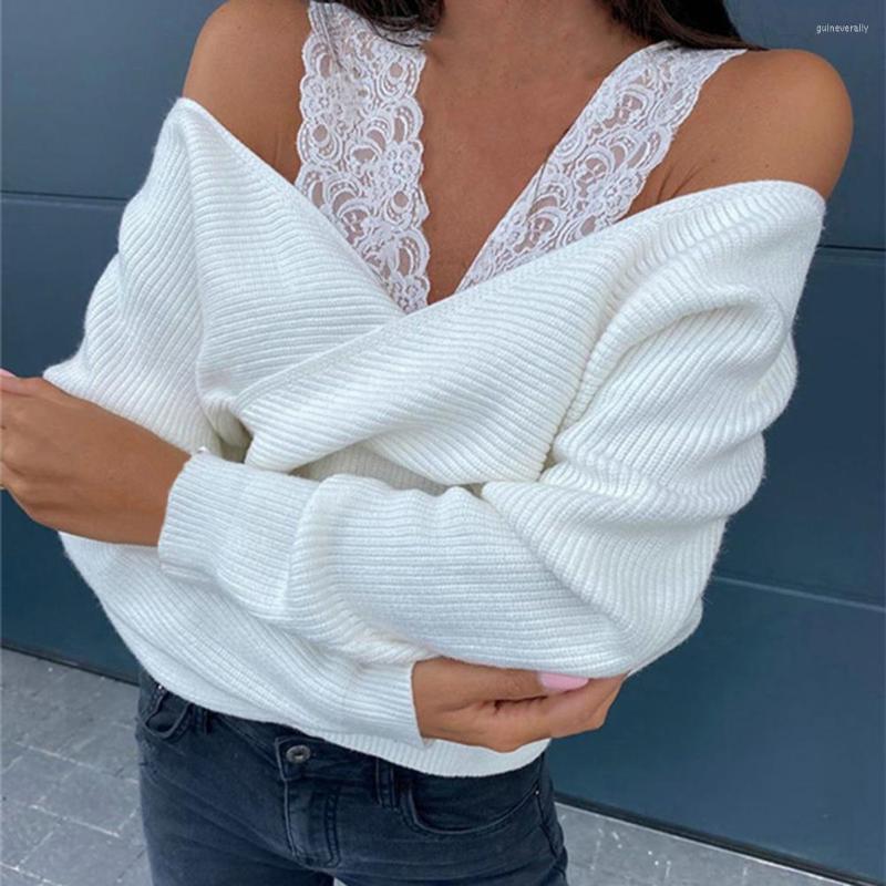 

Women' Sweaters Sweater Pullover Solid Color Lace Strap Off Shoulder Sexy Knitted Streetwear, Khaki