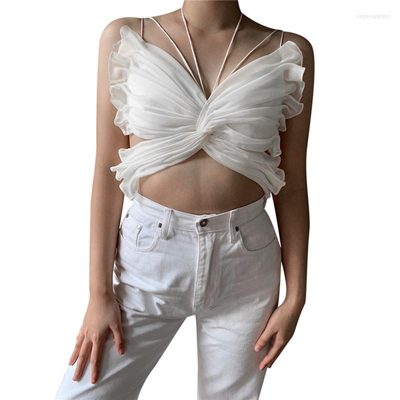 

Women' Tanks Women Summer Vest Solid Color Butterfly Shape Bandage Backless Cropped Tank Tops Clubwear, White