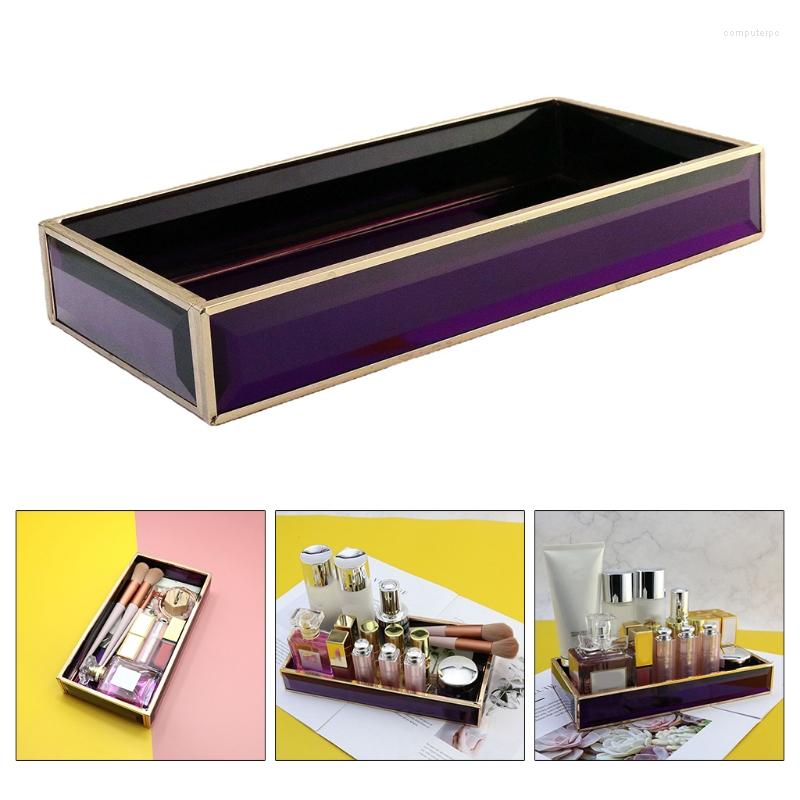 

Jewelry Pouches Glass Tray Plate Translucent Dressing Table Cosmetic Perfume Storage Rack Display Makeup Cabinet