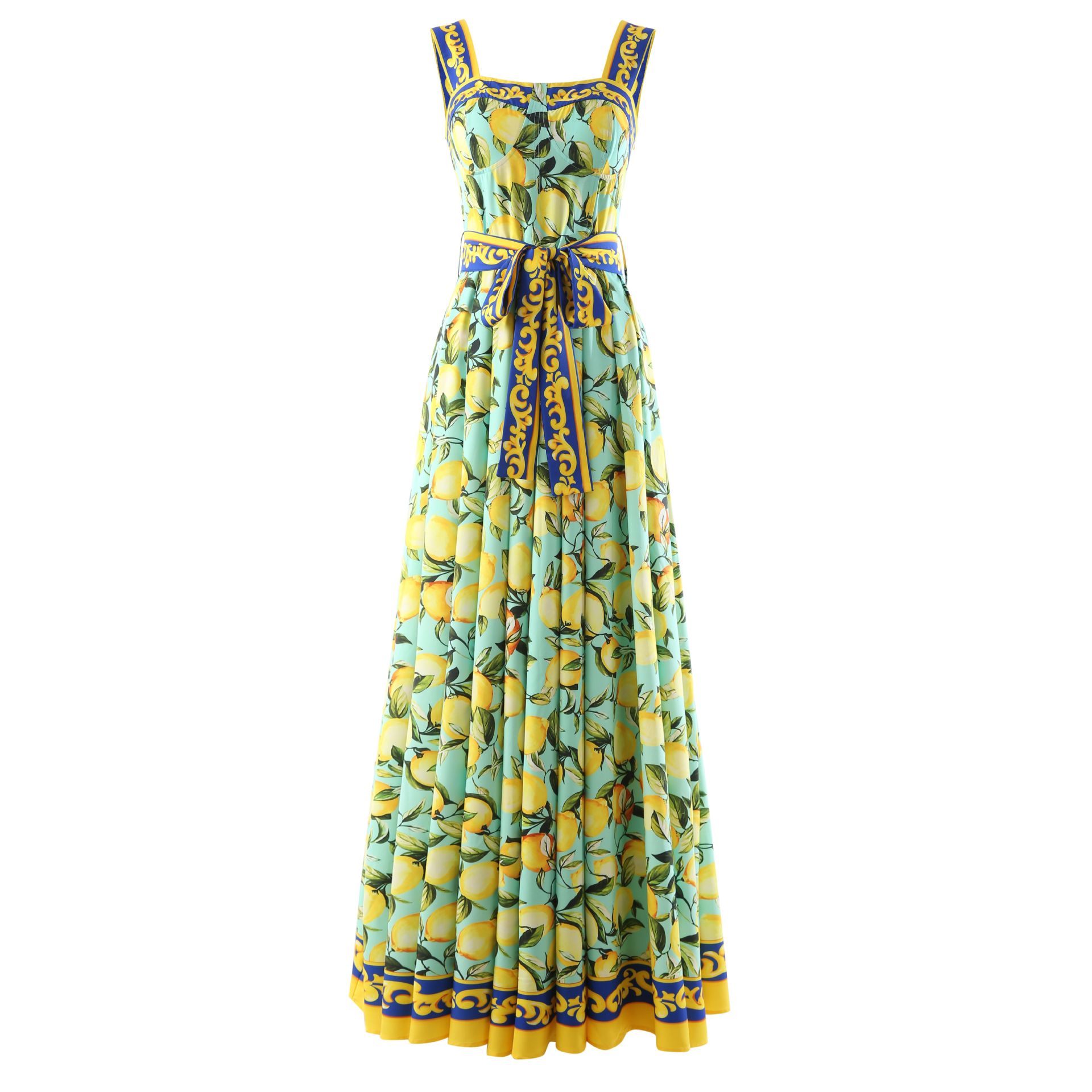 

High-quality cotton blend printed pleated pendulum sleeveless dress, As picture
