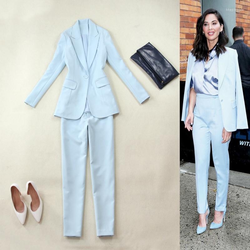 

Women' Two Piece Pants Women Busines Elegant Suits Blazer Set Jacket & Pant Womens Business Slim Fit Female Office Uniform, Sky blue