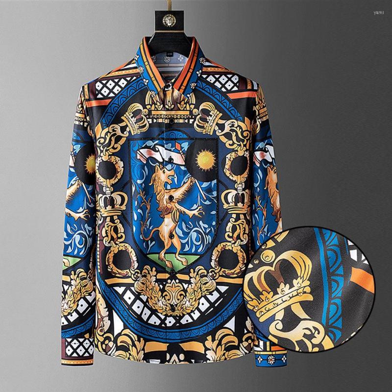 

Men's Casual Shirts 2022 Animal Shirt Camiseta Masculina Korean For Men Social Club Outfits Trend Brand Fashion Baroque Court Print, Blue