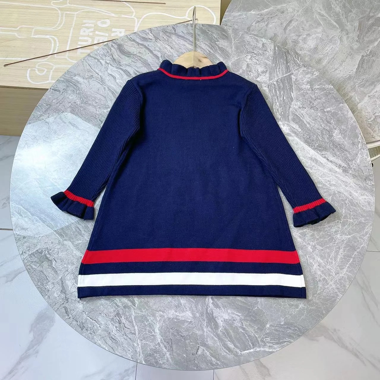 

2022 Luxury Girls Dresses Knitting Sweater Clothes Autumn Designer Baby Girls Skirt Long Sleeves Kids Princess Dress Casual Wear, Blue