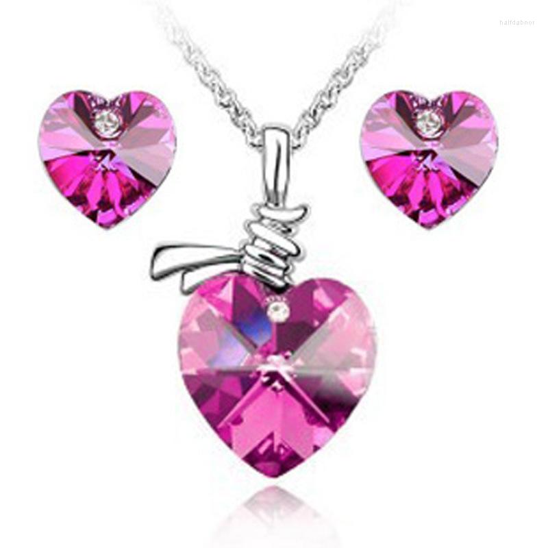 

Necklace Earrings Set Japan And South Korea 2022 Simple Personality Fresh Fashion Ladies Heart Crystal Wholesale, Picture shown