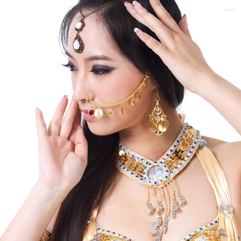 

Stage Wear Belly Dance Nose Chain Fashion Jewelry Bridal Wedding Clip On Ring Golden, Gold red diamond
