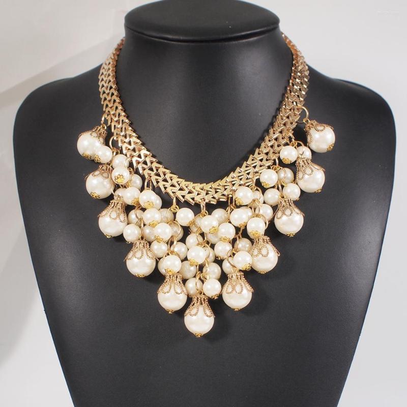 

Choker Imitation Pearl Necklace Fashion Gold Color Alloy Chain Statement Collar 2022 Jewelry For Women UKEN
