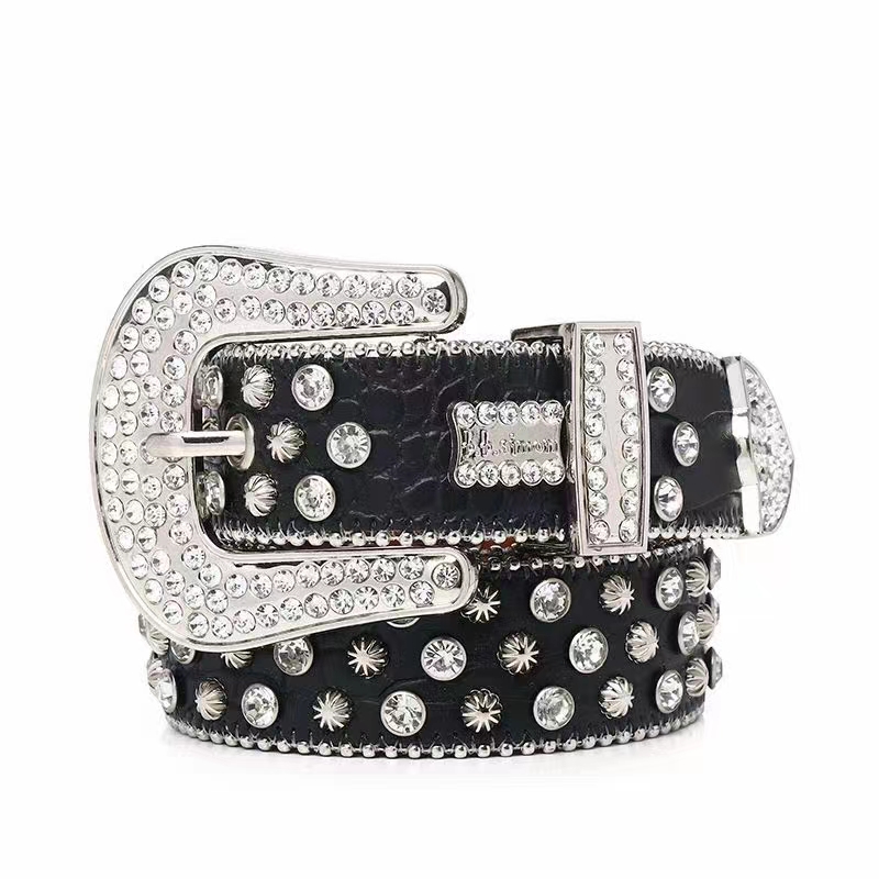 

Luxury Strap Men Women Rhinestones Belt Western Bling Bling Crystal Diamond Studded Belts, Width 4.0cm