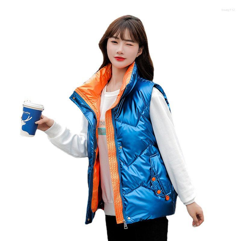 

Women's Vests Lady Fashion Bright Fabric Down Top Women 2022 Autumn Winter Vest Jacket Female Street Wild Loose Waistcoat Coat F054, Black