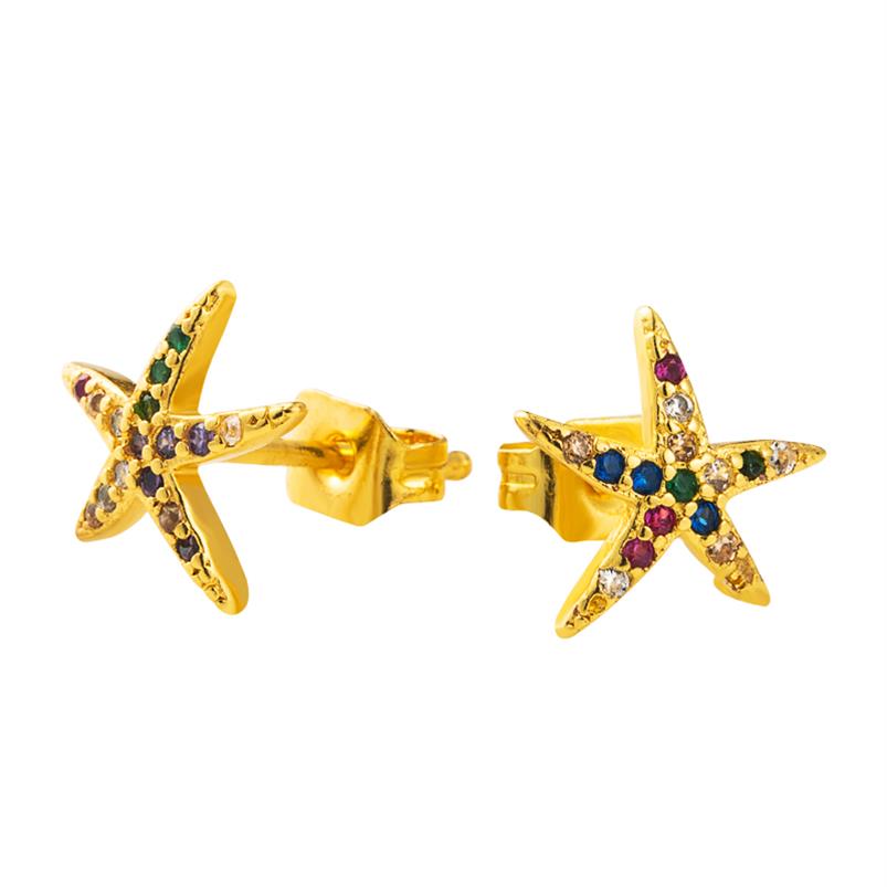 

Stud Fashion Rainbow Crystal Copper Earrings For Woman Elegant Cubic Zirconia Starfish Statement Birthday Gift Girl271q