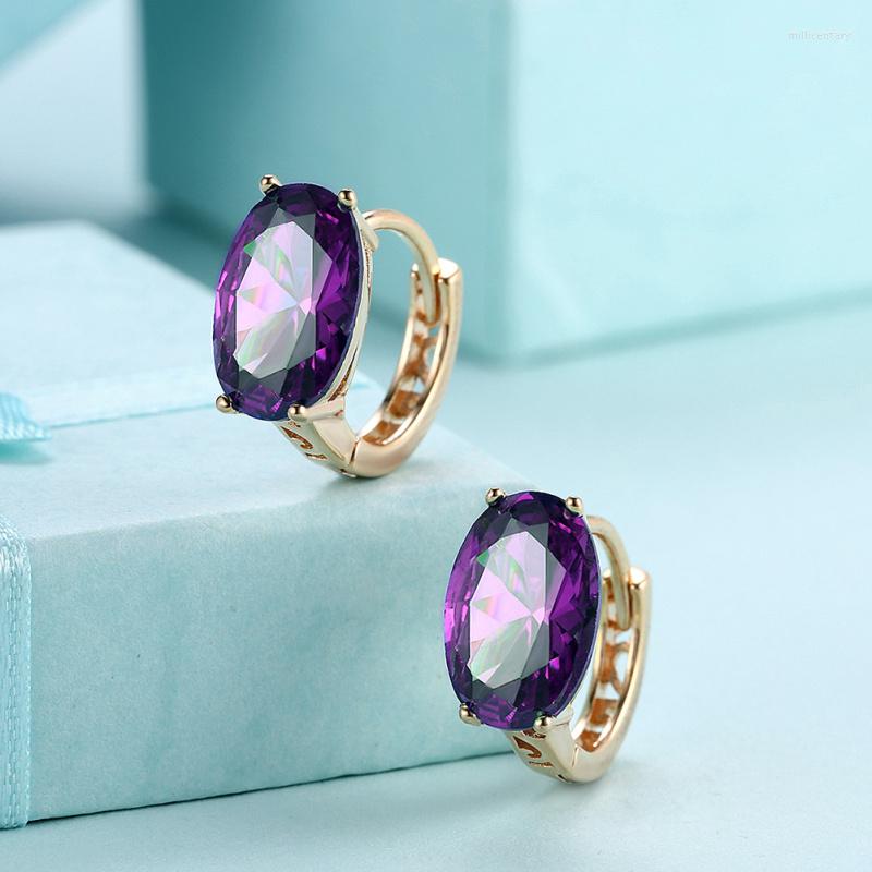 

Backs Earrings Gold Zircon Purple Oval Cubic Zirconia Ear Clip Women's AE2114