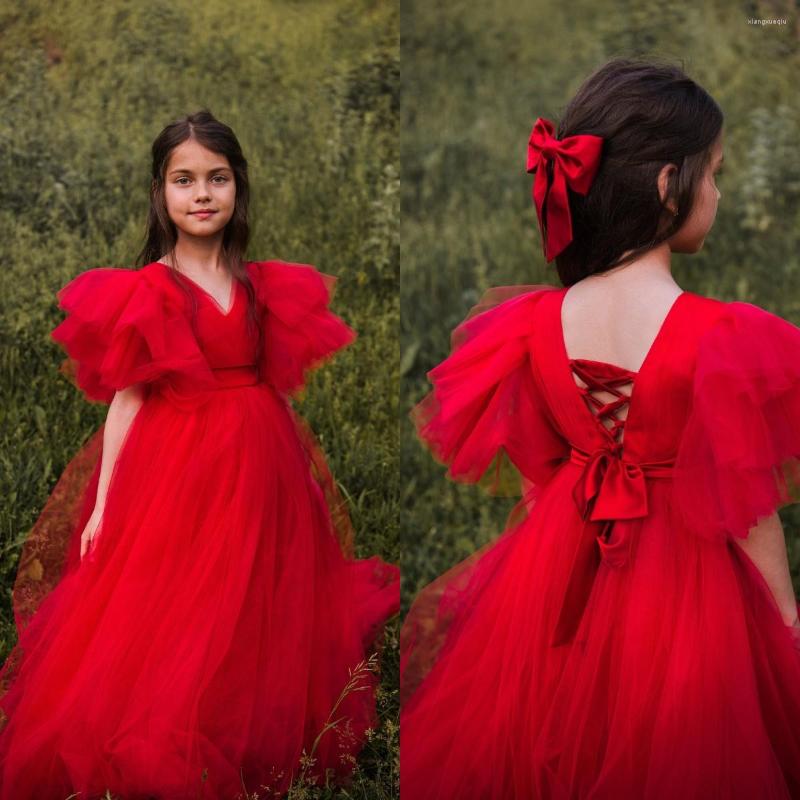 

Girl Dresses Chic Red Tulle Flower Ruffles Ball Gown Little Wedding Dress Communion Birthday Poshoot Gowns, Black