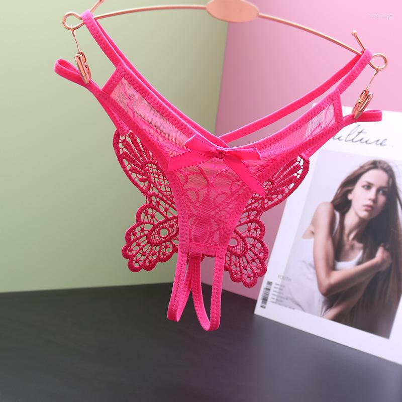 

Women's Panties Woman Sexy Crotchless G-String Lace Transparent Open Crotch T Back Underwear Female Fashion Low Waist Butterfly Thong, Black