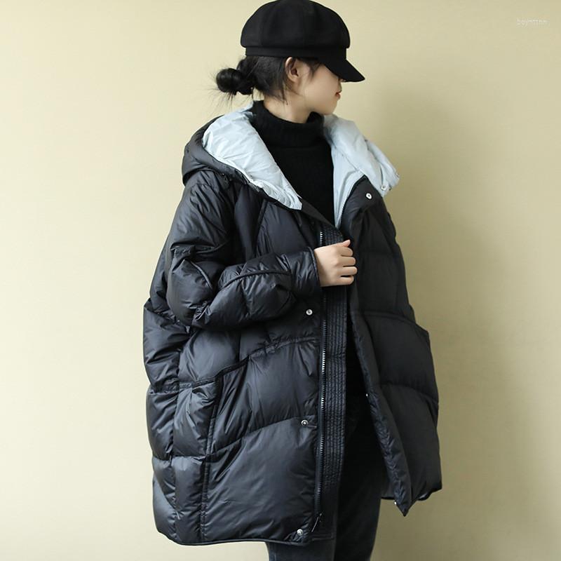 

Women' Down Duck Parkas Women Winter Warm Coats Hooded Loose Jackets For 2022 Solid Outwear With Hat, Black