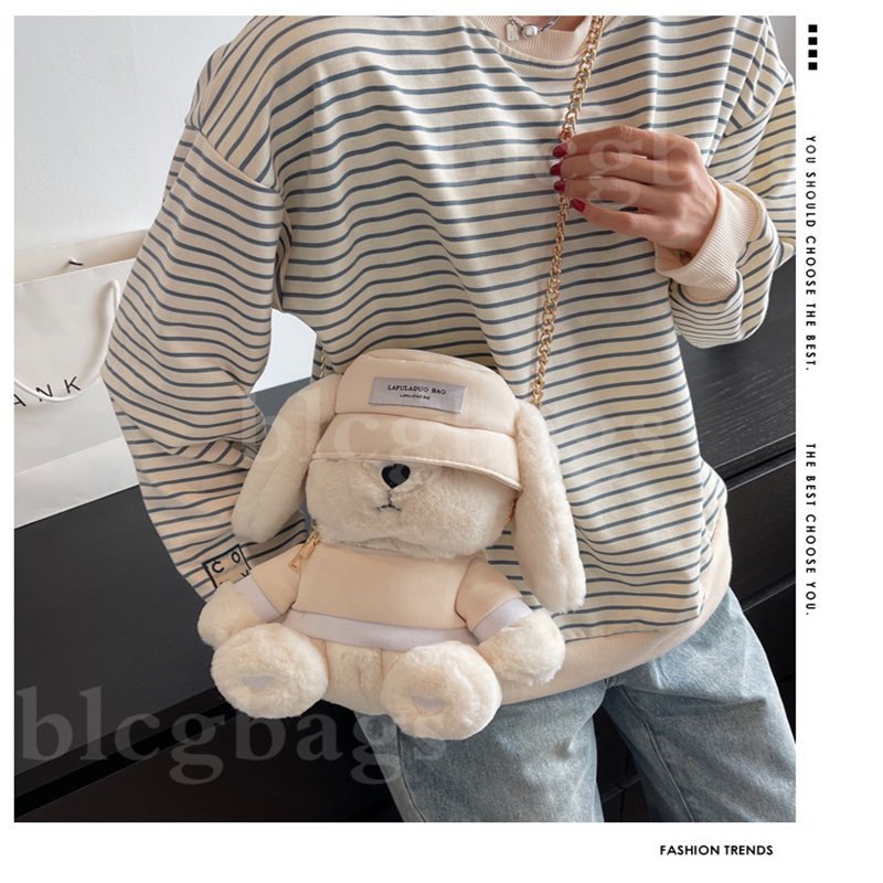 

HBP Cute Rabbit Ears Plush Bag Women Autumn Winter 2022 New Chain Crossbody Bags Shopping Wallet Card Holder, White
