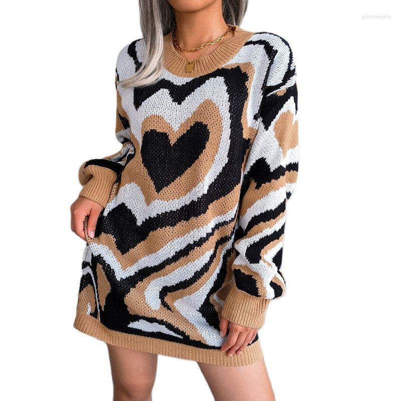 

Women' Sweaters Fashion Love Knitted Sweater Women Pullover 2022 Autumn Winter Long Sleeve Base Dress Female, Khaki no belt