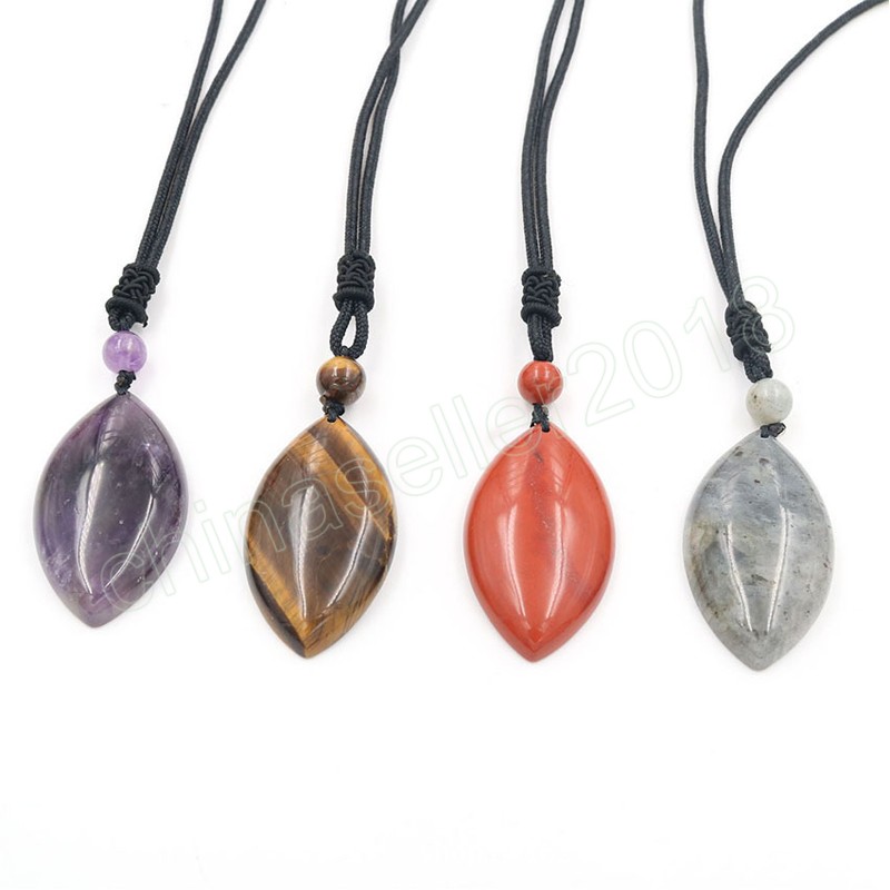 

Long Natural Quartz Crystal Necklaces for Women Healing Stones Pendants Horse Eye Shape Tiger Eye Amethysts Trendy Necklace Gift