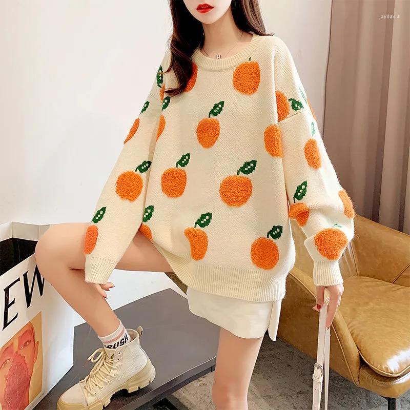 

Women's Sweaters Oversized Fruit Orange Knitted Sweater Pullover Long Sleeve O Neck Cute Loose Warm Jumper 80s 90s Women Spring Autumn, Strawberry sweater