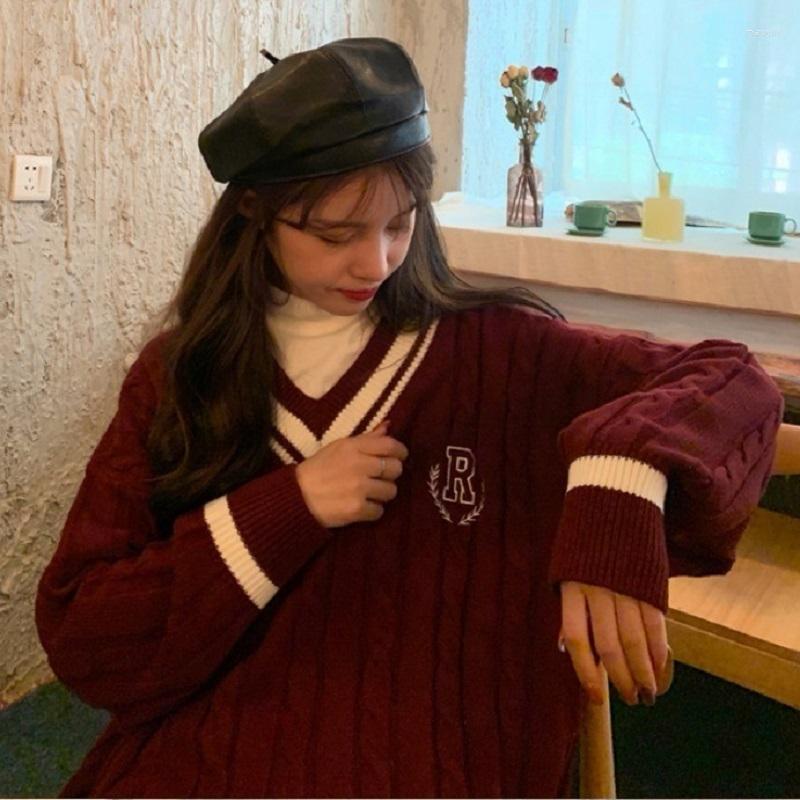 

Women' Sweaters Uniform Winter Korean Ulzzang Knitted Sweater Plus Size Fashion Japanese Preppy Style Female Harajuku V-neck Ins, Green