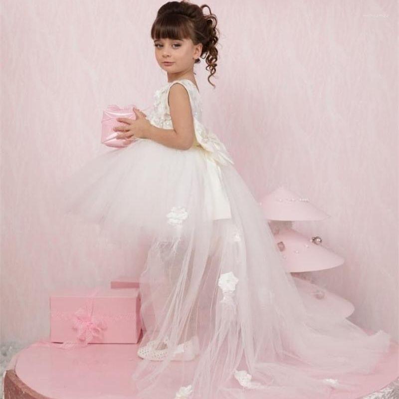 

Girl Dresses Toddler Detachable Train White Flower For Wedding Appliques Bow Tulle Bridesmaid Dress, Black