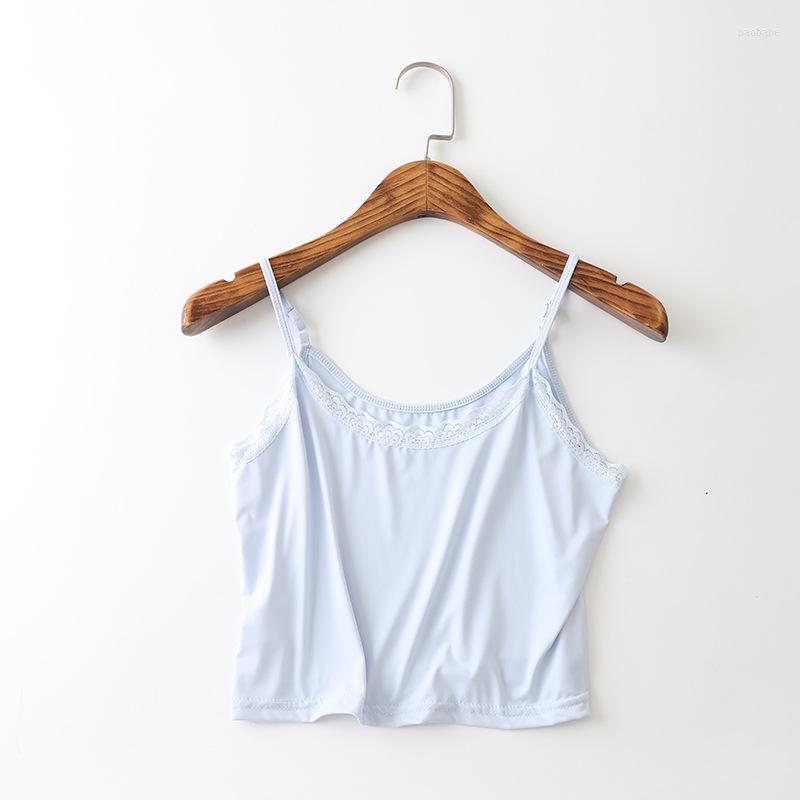 

Women's Tanks Summer Ice Silk Tank Top 2022 Women Sexy Sleeveless Basic Camisole Ultra Short Casual Girl Lace Vest Solid Color Tube Crop, Black