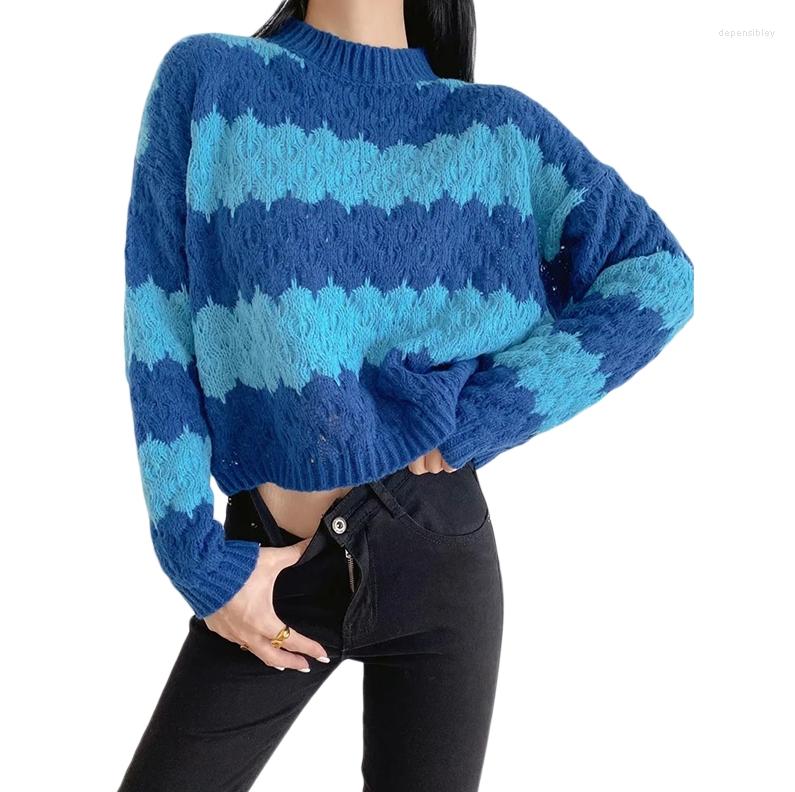 

Women' Sweaters Preppy Style Girls Long Sleeve Knitwear Autumn Winter Ladies Temperament Stripe V-neck Sweater Loose Knitted Tops, Black