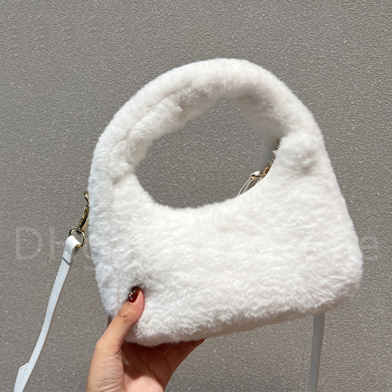 

Plush Underarm Bag Women Fashion Shoulder Bags Designer Handbag Modern Classic Totes Casual Shopping Wallet Card Holder 5 Colors, White