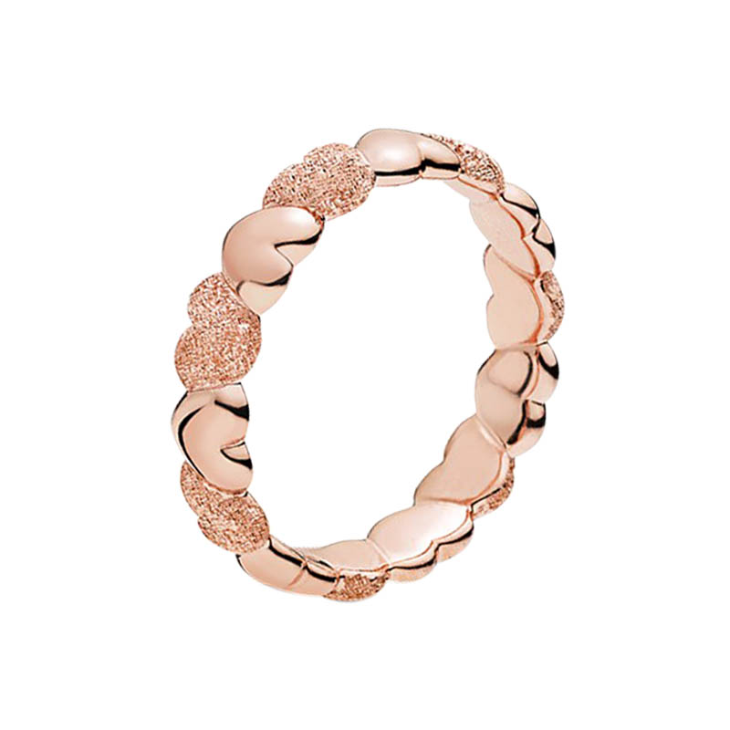 

Rose Gold Matte Brilliance Heart Band Ring For Women Girls with Original Box for Pandora Real Sterling Silver Wedding designer Rings