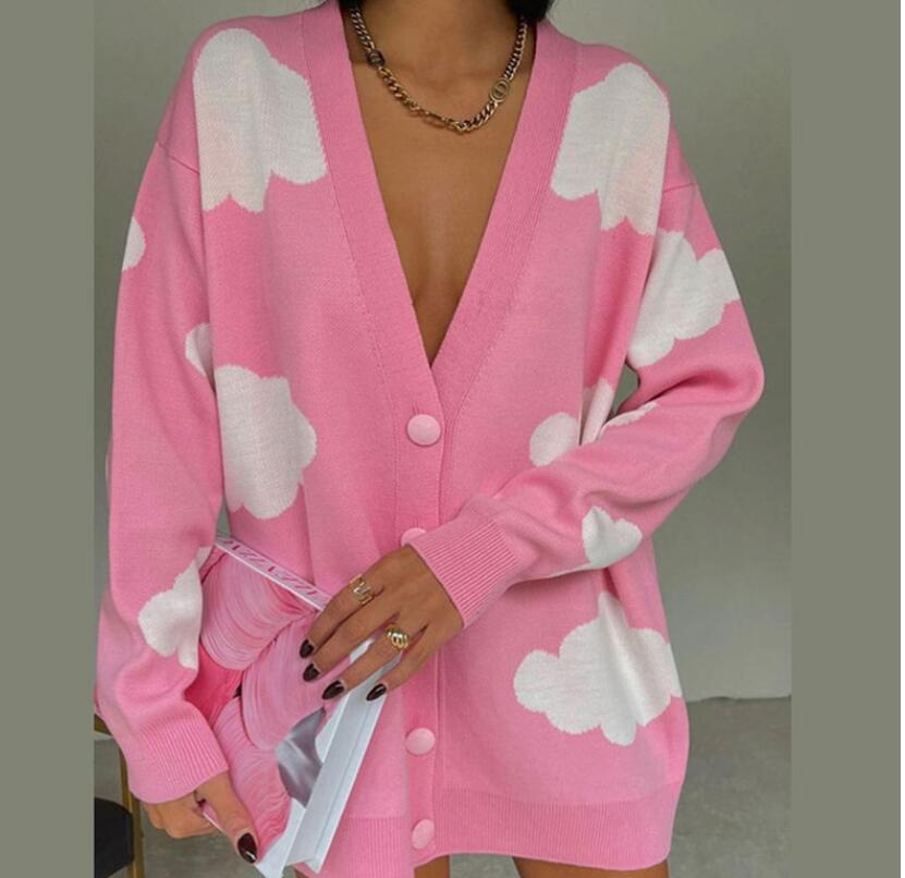 

Print Knitted Women Sweater Cardigan Oversize V-neck Elegant Autumn Ladies Sweaters Cardigans 2022 New Long Sleeve Knitwear, Black