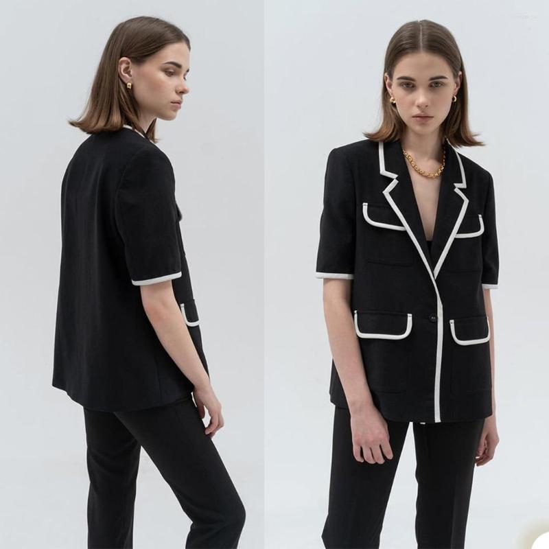 

Women's Two Piece Pants Chic Designed Lady Blazer Suits  Pieces Set Casual Women Black White Pocket Jacket Sexy Streetwear Poshoot Daily