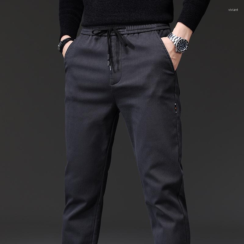 

Men's Pants High Quality Autumn Winter Brushed Fabric Men Slim Business Pant Zip Pocket Stretch Fashion Casual Trousers Male, Dark green