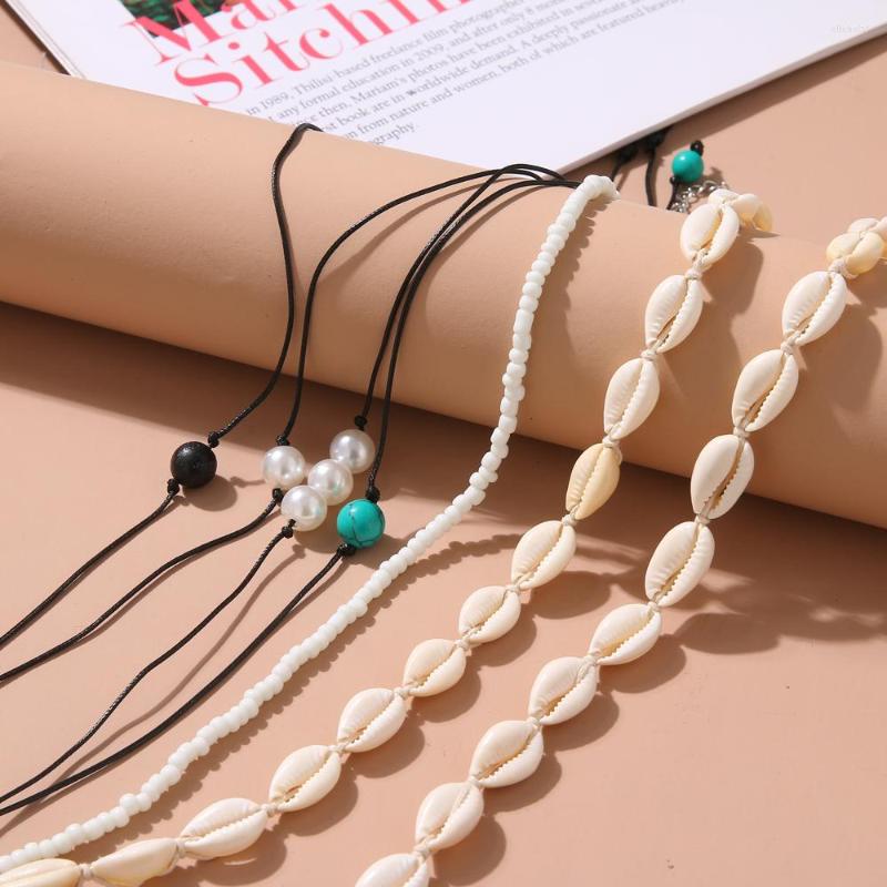 

Choker 9 Pcs/Sets Fashion Shell Pearl Hand Woven Necklace 2022 Charm Beaded Adjustable Wedding For Women's Accessories