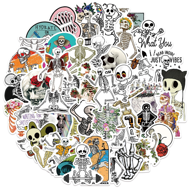 

50PCS Gothic Stickers Skeleton Sticker Waterproof Vinyl Skull Stickers for Water Bottle, Multi colors