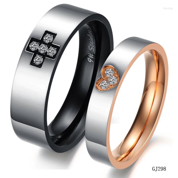 

Wedding Rings Fashion Jewelry 316L Stainless Steel Black Circle Cross Hearts Couple Engagement GJ298