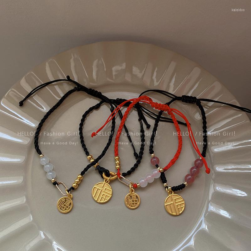

Charm Bracelets Vintage Chinese Style Bless Bracelet Adjustable Woven Ladies Bangle Jewelry Couple Lucky Friendship