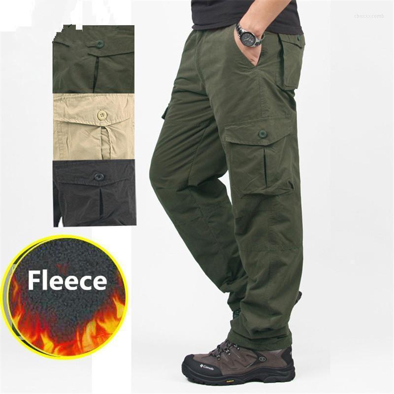 

Men's Pants Men's Fleece Cargo Winter Thick Warm Double Layer Multi Pocket Casual Military Tactical Trousers Pantalon Hombre, Army green