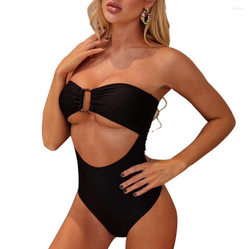 

Women' Swimwear Sexy Women' Swimsuit Leopard Strapless Bikini Bodysuit Push Up Padded Hollow Beachwear Summer Bathing Suit Biquini, Black